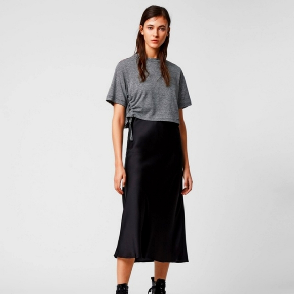 All Saints Benno Line Stripe tee with slip dress - Picture 1 of 7